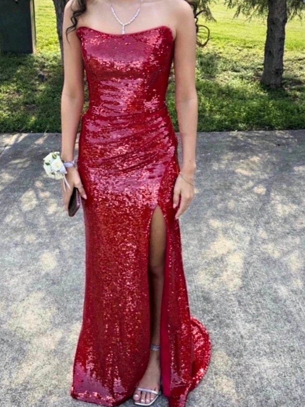 Red Sequin Strapless Maxi Dress Like New size 00350